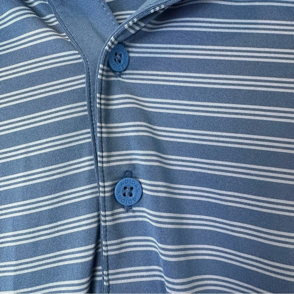 Adidas Men's Golf Blue Striped Polo Shirt Breathable Button Collared Lightweight